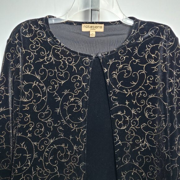 Notations Woman Plus Size 1X Top Black Velvet Gold Glitter Jacket Mock 2-Piece - Picture 3 of 7